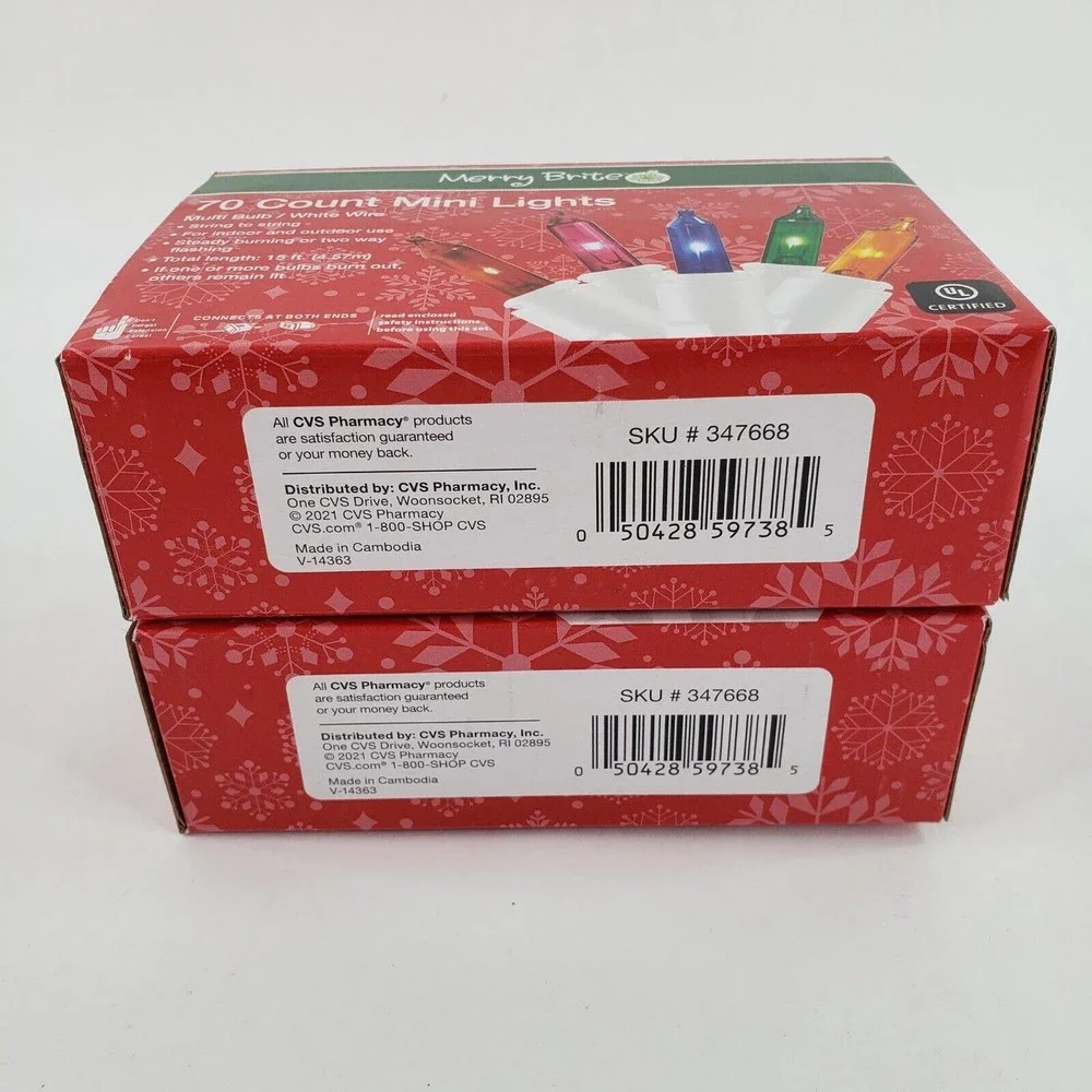 Lot of 2 Merry Brite 70 ct Mini Multi Color Lights White Wire Christmas Patio